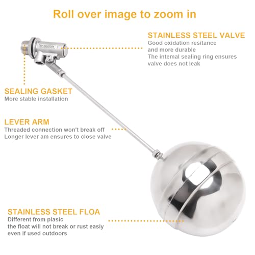 Stainless Steel Float Ball Valves - 1/2" NPT Male Thread Flow Control Float Sensor Valve Automatic Water Level Control Float For Tank Pond Water Tower (pack of 2) - size: 0.5 Inch