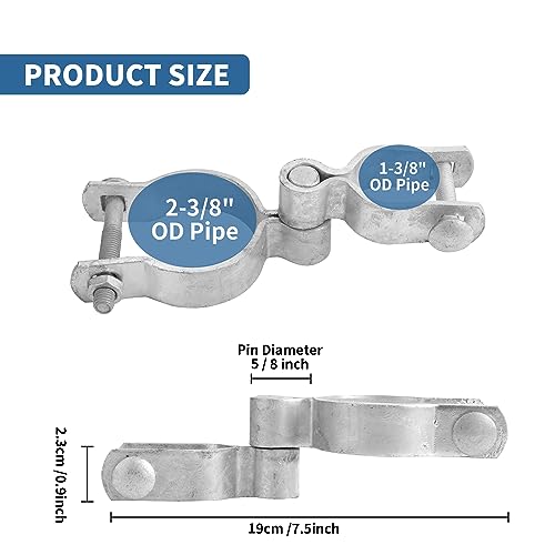 1-3/8" x 2-3/8" Chain Link Gate Hinge Kit,Galvanized Steel Fence Gate Hinge, 2-3/8 "Male Gate Post Hinges(2 Pcs), 1-3/8" Female Gate Frame Hinges(2 Pcs)