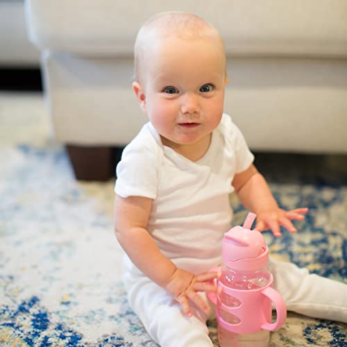 Dr. Brown's Wide-Neck Sippy Straw Bottle with Handles, Pink, 9oz/270ml, 1-Pack - color: Pink, size: 1 Count (Pack of 1)