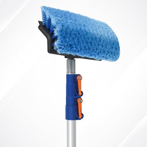 36 FT Exterior House Cleaning Brush Set with 7-30 Foot Telescoping Extension Pole, Soft Scrub Car Wash Brush, Medium Bristle Cleaning Brush and Window Squeegee & Washer - size: 30FT POLE