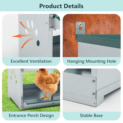 Chicken Nesting Boxes, Nesting Boxes for Chickens, Roll Out Chicken Nest Box, Metal Chicken Egg Laying Box with Swing Perch and Rollout Egg Collection for Chicken Coop - color: G