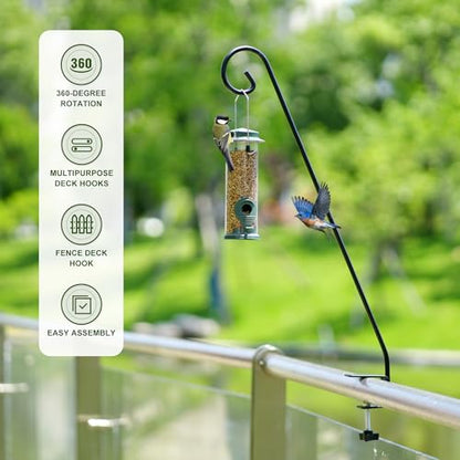 MIXXIDEA 2 Packs Heavy Duty Deck Rail Pole Deck Hook, Extensible and Adjustable Deck Hook for Hanging Bird Feeder, Plants, Suet Baskets,Wind Chimes,Lanterns - size: 28in Long Curled Hook-2 Packs