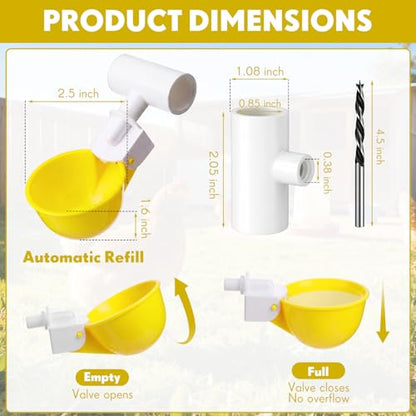 LemonRoad 30 Set Automatic Chicken Waterer Cups with 1/2" PVC Tee Fitting Chicken Drinking Bowl, Poultry Drinker Mounting Hole Opener,Water Dispenser Feeder for Duck, Goose, Pigeon(Dark Yellow) - color: Dark Yellow