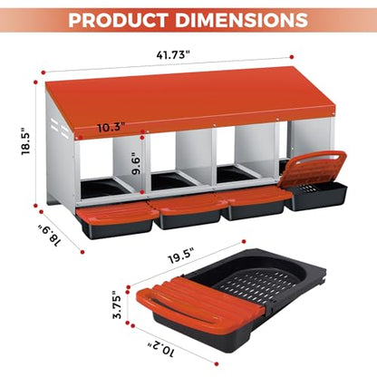 Chicken Nesting Boxes with Cleanable Pull-Out Trays, 4-Hole Wall Mount Roll Away Nest for Easy Cleaning & Egg Collection - size: 4 holes