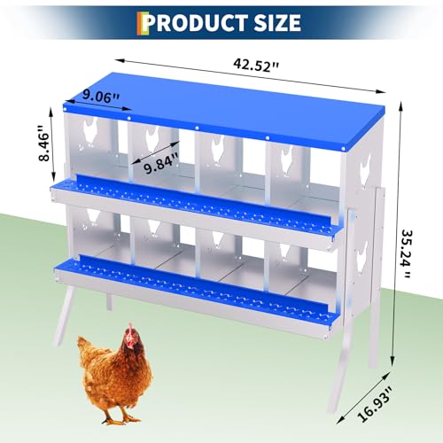 8-Hole Galvanized Chicken Nesting Box, Roll Away Egg Collection, Rustproof Hen Laying Boxes with Legs, Ventilated & Easy Install, Premium Poultry Nest for Chicken Coop/Duck House + Fake Training Eggs - size: 8 Holes with Legs