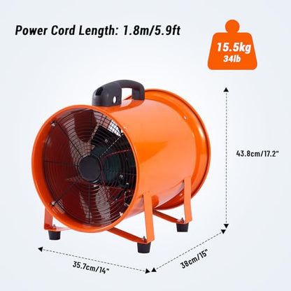 IDEALHOUSE 12 Inch Utility Blower Exhaust Fan with 16.4 ft Duct Hose, 3500 CFM High Velocity Air Mover, Heavy Duty Ventilation Fan for Workshop Garage, 3500 RPM Low Noise, Portable - size: 12 Inch Fan+16.4 FT Ducting