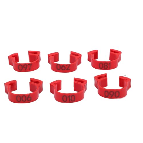 100PCS 20mm Chicken Leg Bands, 001 to 100 Numbered Colorful Chicken Birds Poultry Identification Leg Bands for Chicks Ducks Pigeons Goose Quail Yellow (red) - color: red