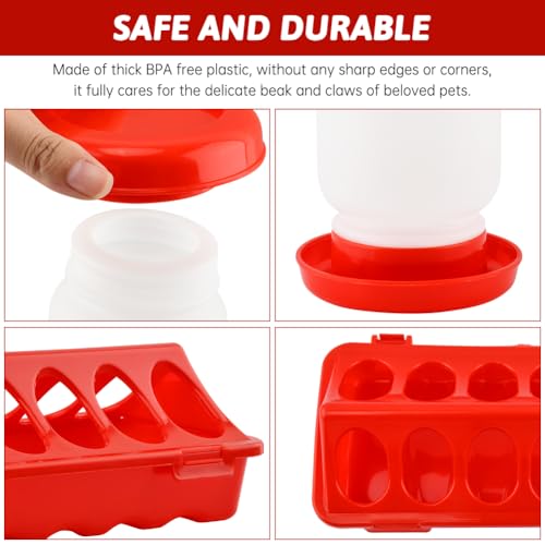 Chick Feeder and Waterer Set, 3 pcs 12 Hole Trough Feeders with Low-Spill Waterer for Baby Chicks or Ducklings Small Poultry, Brooder Coop Supplies Baby Chick Starter Kit (Color:Red)