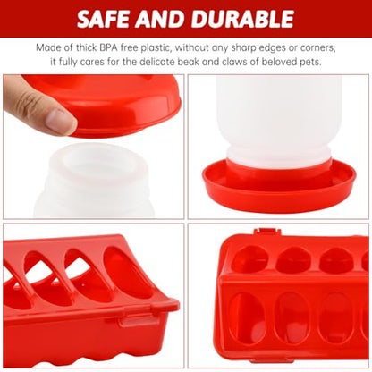Chick Feeder and Waterer Set, 3 pcs 12 Hole Trough Feeders with Low-Spill Waterer for Baby Chicks or Ducklings Small Poultry, Brooder Coop Supplies Baby Chick Starter Kit (Color:Red)