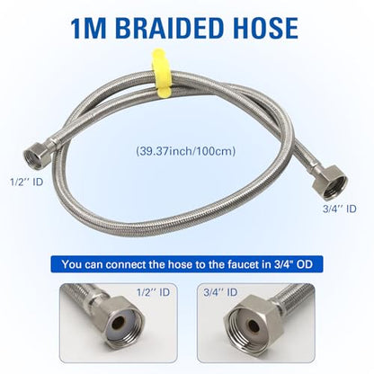 Stainless Steel Automatic Livestock Waterer Dog Waterer Bowl Upgraded Bottom Drain Hole with Water Hose (3/4'') and Float Valve and Two Expansion Screws, for Cattle Horse Goat Sheep Animals Pet
