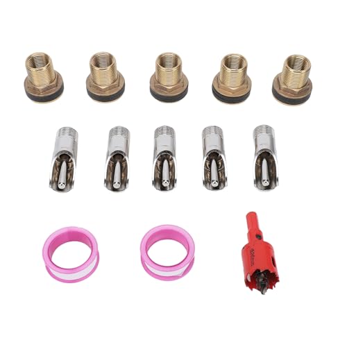 Fockety Pig Water Nipple, 5PCS Stainless Steel Automatic Pig Nipple Drinker Feeder with Brass Connectors, Waterer for Pigs Goats Horses Cattle Livestock