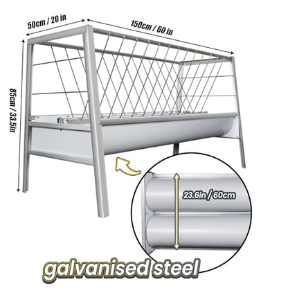 90 Gallon Goat Hay Feeder No Waste, 2 in 1 Hay Feeder for Goats with 30 GAL Feed Pan & 60 GAL Hay Rack, Livestock Hay Feeder for Feeding Goat, Sheep, Horse Indoor & Outdoor (Alloy Steel) - style: Alloy Steel