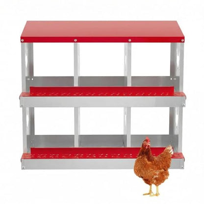 IDEALHOUSE Chicken Nesting Box, Galvanized Steel Laying Box with Rustproof & Roll-Away Egg Design, for Hens, Red 6 Compartment No Bracket - color: Red, size: 6 compartments (without bracket)