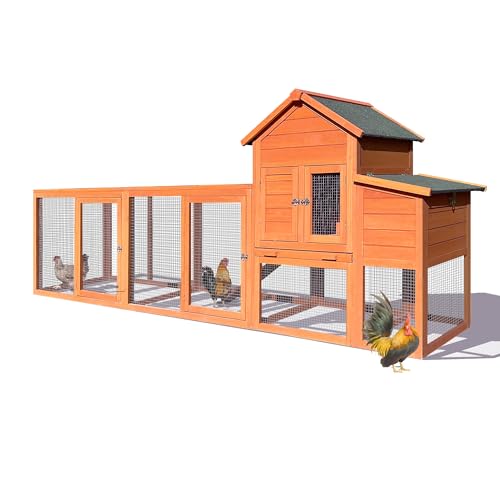 RUNVA 120" Large Chicken Coop with Nest Box and Removable Tray, Hen House for 2-6 Chickens, Outdoor Weatherproof Small Animal Cages