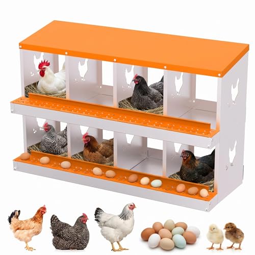 Chicken Nesting Boxes, 8 Compartment Metal Stainless Steel Chicken Laying Boxes, Easy to Clean and Install, 2-in-1 Wall/Floor Standing, for Hens Outdoor Chicken Coop Farm Yard, Orange - color: Orange, size: 8 holes