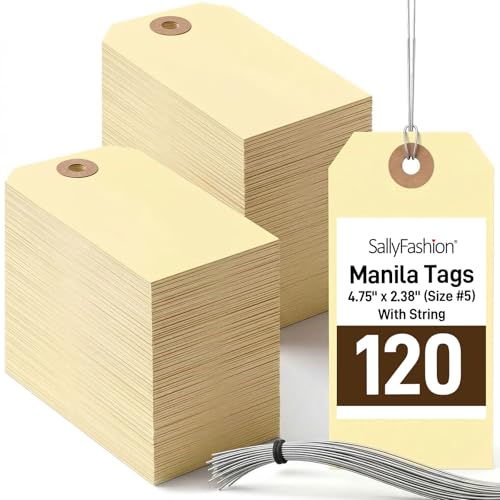 SallyFashion 120 PCS Manila Tags with Wire, 4 3/4" x 2 3/8" Heavyweight Shipping & Inventory Labels, Blank for Price, Gift, Retail, Crafts, Warehouse & Office - color: Yellow