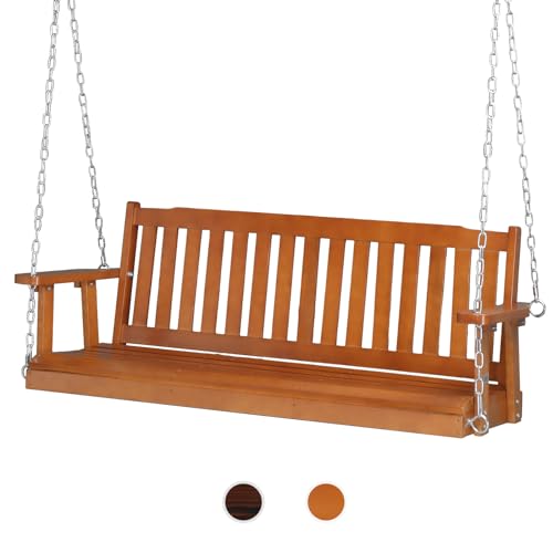 VINGLI Heavy Duty 880 LBS 5 FT Wooden Porch Swing Outdoor, Outdoor Hanging Swing Bench (5 FT, Brown) - color: Brown, size: 5 FT
