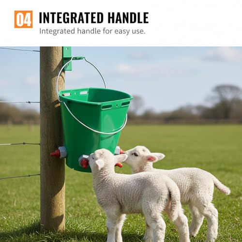 Goat Feeder Feed Bucket, 8L Large Capacity Livestock Milk Goat Feeder with Nipple, Green Sheep & Baby Bottle Bucket for Calves, Lambs, and Kids, 5 Mouth - color: 5 Mouth
