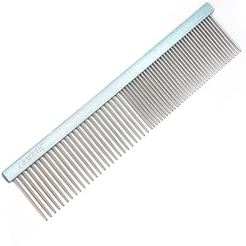 Metal Dog Grooming Comb for Shedding Tangles,Knots,Mats.Dog Combs With Long Wide Tooth for Long Thick Curly Hair Metal Pet Comb for Poodles and Goldendoodles Dematting.7.5INCHES.(Blue) - color: blue, size: Medium
