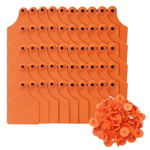 Cattle Ear Tags TPU Blank 100PCS Oversize Big Livestock Identification Animal Marker Tags for Cows Pigs Hog Goats Sheep Calf (Orange) - style: Orange