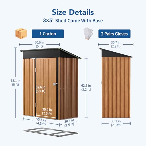 3x5FT Outdoor Storage Shed, Metal Garden Shed with with Floor Base,Updated Frame Structure & Lockable Door, Large Tool Shed for Backyard, Patio,Lawn,Utility & Bike Storage - size: 3x5 FT with Base