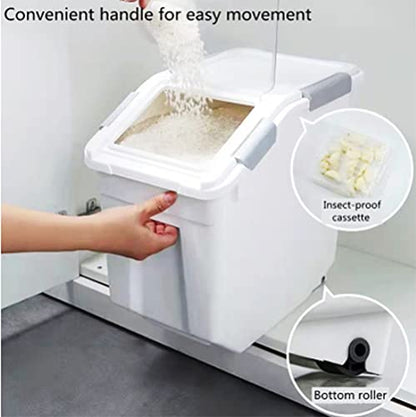 Airtight Flour Storage Container 25 lb Rice Storage Container with Wheels Seal Locking Lid, Food Containers with Measuring Cup& Scoop for Flour, Rice, Grain, Gray, 2Pack - color: Gray 2 Count