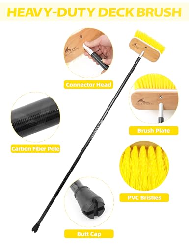 BLUEWING 4ft/6ft/8ft Heavy Duty Deck Brush with Carbon Fiber Long Handle and Soft/Medium/Hard Bristle Scrubbing Washing Outdoor Boat Cleaning Brushing Tools - color: Yellow - Medium, size: 4ft