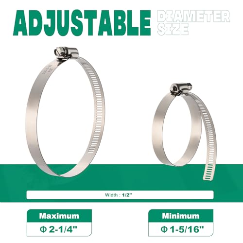 OURU 10PCS Hose Clamps Stainless Steel Adjustable 1-5/16"–2-1/4"(33-57mm) Worm Gear Hose Clamp, Heavy Duty Metal Small Hose Clamps for Automotive, Pipe, Radiator Plumbing, Fuel Line - size: 1-5/16"-2-1/4"(33-57mm)