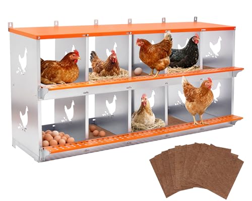 Yafylly Chicken Nesting Box, 10 Compartment Metal Nesting Boxes for Chickens, Wall Mountable Chicken Laying Boxes, Easy Egg Collection, with Nesting Pads, Indoor & Outdoor Use, 53" L x 17" W x 25" H - color: Orange, size: 10 Compartment