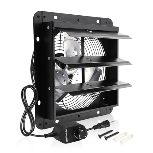 Shutter Exhaust Fan, 10 in Wall Mount Ventilation Fan w/Speed Controller Attic Vent Fan for Chicken Coops, Greenhouse, Gable, Barn, Garage, Shed Ventilator 820 CFM,1700RPM - color: With Speed Control, size: 10inch