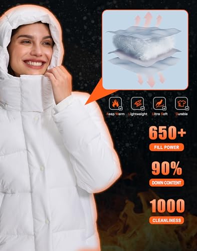 Pioneer Camp Women's Thickened Long Down Jacket 650+ Fill Power Puffer Jacket Winter Coat Parka Jacket with Hood - color: White, size: X-Large