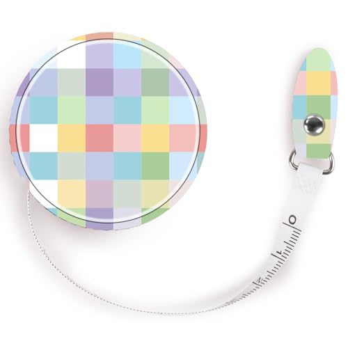 Retractable Mini Tape Measure, Auto-Retract, Premium Leather Tape Measure, Dual-Sided Ruler, Ideal for Fabric Cutting, Body Measurements, and Handicrafts (Rainbow Check) - color: Rainbow Check