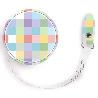 Retractable Mini Tape Measure, Auto-Retract, Premium Leather Tape Measure, Dual-Sided Ruler, Ideal for Fabric Cutting, Body Measurements, and Handicrafts (Rainbow Check) - color: Rainbow Check