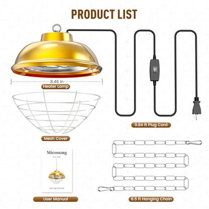 300 Watt Heat Lamp for Chicken Coop, Hanging Chicken Coop Heater, Carbon Fiber Bulb Waterproof Coop Heater with 2 Heating Levels, Chicken Warmer Lamp for Indoor Poultry Pet House Livestock Greenhouse - size: Small Coop Heater