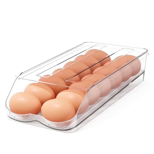 Egg Holder for Fridge,Automatic Rolling Egg Container for Refrigerator,Clear Stackable Egg Organizer with Removable Lid for Fridge Organizers and Storage,1 pack - size: Pack of 1