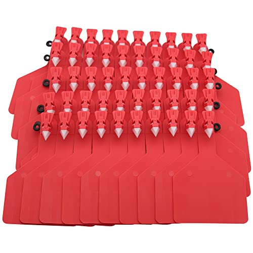 TPU Blank One-Piece Cattle Ear Tags, Red, 50 Count | Z Blank Ear Tags, Large Livestock Identification, For Cattle, Cow, Sheep, Hog, 4.3" L × 3" W - style: Red
