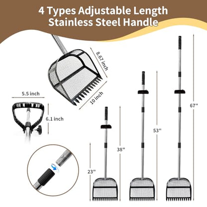 Chicken Poop Scooper & Rake 2-in-1, Pooper Scooper with Large Sifting Shovel, Adjustable Stainless Steel Handle (24"-68"), Chicken Coop Litter Scoop & Cleaning Tool for Farm Animals