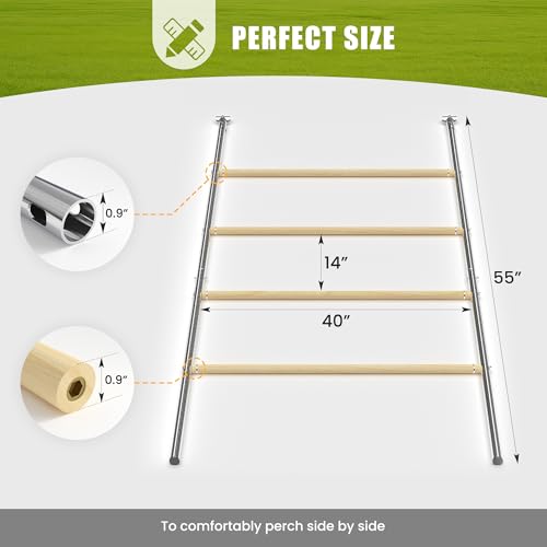 UDPATIO Chicken Roosting Perch 55" L x 40" W, 4-Tier Heavy Duty Metal & Wood Roost Bars for Coop Silver M - size: 55*40 IN