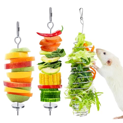 3Pcs Rat Enrichment Toys, 304 Stainless Steel Rat Foraging Toy for Fruit Vegetable Holder, Fancy Mice Cage Accessories Puzzle Toy, Hanging Rodent Toys Slow Feeder, Bird Foraging for Parakeet - color: 3pcs, size: A
