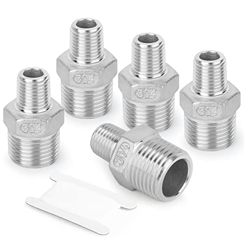 TAISHER 5PCS Cast 304 Stainless Steel Hex Nipple, Reducer Pipe Fitting 3/4-Inch Male Pipe x 1/2-Inch Male Pipe - size: 3/4" NPT x 1/2" NPT