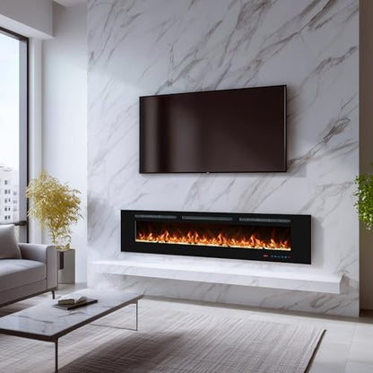 36" Electric Fireplaces Inserts, Recessed & Wall-Mounted Fireplace Heater with Thermostat, Multicolor Flames,Timer, Log & Crystal, 750/1500W - size: 36 inch