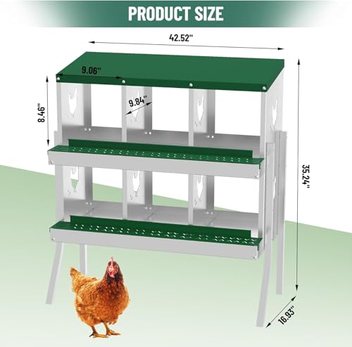 TrailBlaze 6 Compartment Chicken Nesting Box with Metal Legs, Chicken Egg Laying Boxes with Rollout Egg Collection, Large Vented Holes Chicken Coop for Chickens, Hens (Green) - color: Green, size: 6 Holes with Legs