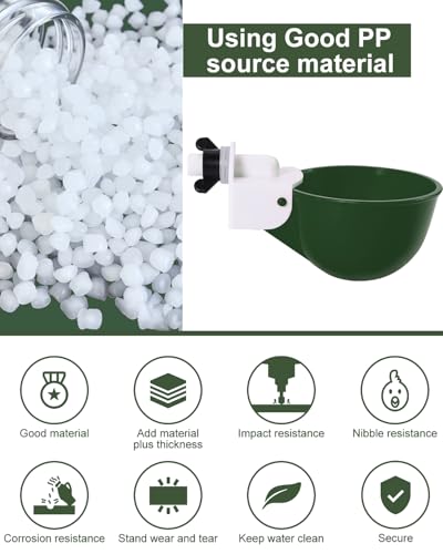 Chicken Waterer Cups (16 Pack) with 3/8" Drill Bit - Green | Automatic Poultry Drinker Feeder Kit for Chickens, Ducks, Turkeys, Quail, Bunnies | DIY Gravity Fed Bucket Water Dispenser - color: Green, size: 16 Pack + Drill bit