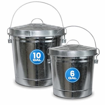 Plexon 6 Gallon Small Metal Trash Can with Locking Lid and 10 Gallon Trash Can with Locking Lid Outdoor Galvanized Garbage Bins for Poultry Feed Bird Seed Storage Ash Garbage Trash Bin, Bundle - size: 6-Gallon and 10-Gallon
