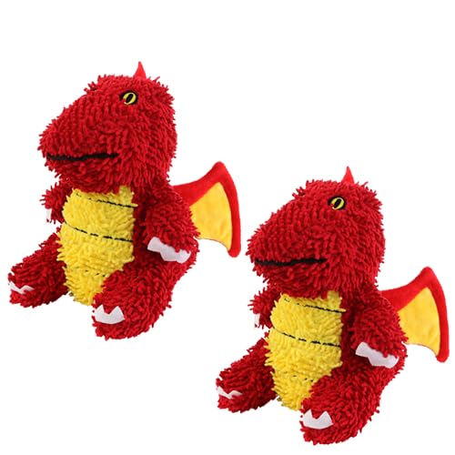 MIGHTY® 2 Pack Microfiber Medium Dragon Dog Toys | Ultra Durable Plush Toy with Multiple Layers & Reinforced Seams , Washable and Floats , Mighty® Construction - color: 2PK Red Dragon