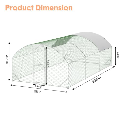 Large Metal Chicken Coop, Walk-in Chicken Run Pen with Waterproof Anti-UV Cover, Heavy Duty Poultry Cage for Chicken, Duck, Rabbit, Outdoor Backyard Farm Use - size: 236"L x 118"W x 78.7"H