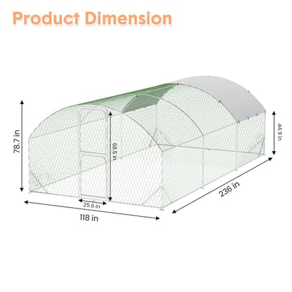 Large Metal Chicken Coop, Walk-in Chicken Run Pen with Waterproof Anti-UV Cover, Heavy Duty Poultry Cage for Chicken, Duck, Rabbit, Outdoor Backyard Farm Use - size: 236"L x 118"W x 78.7"H