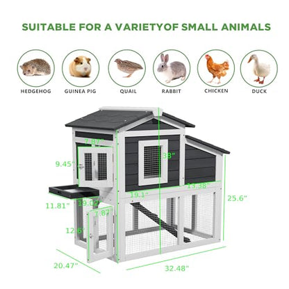 Chicken Run Coop, Wooden Duck Coop Outdoor 2-Tier Hen House All Weather Used Poultry Quail Cage Rabbit Hutch Pet Hideout with Ramp for Small Medium Animals(Grey) - color: Grey
