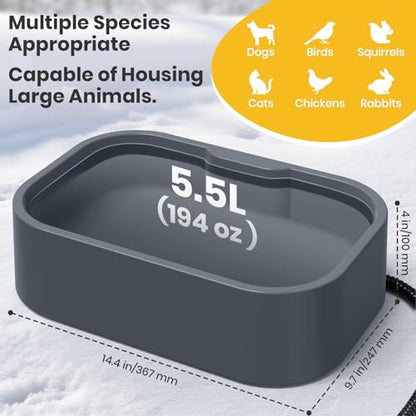 IPOW Extra Large Heated Pet Bowl with 5 Layers Design for Heating & Heat Preservation Provides Drinkable Water & Food in Winter Heated Water Bowl for Cat Rabbit Chicken Duck Squirrel, 194 fl oz - color: Gray