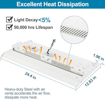 LED Linear High Bay Light 2 Pack 165W/110W/80W Power Tunable, 23100 Lumens 5000K 120-277V Dimmable 2FT, Commercial Linear Hanging Bay Lights for Warehouse Workshop Supermarket Stadium, ETL